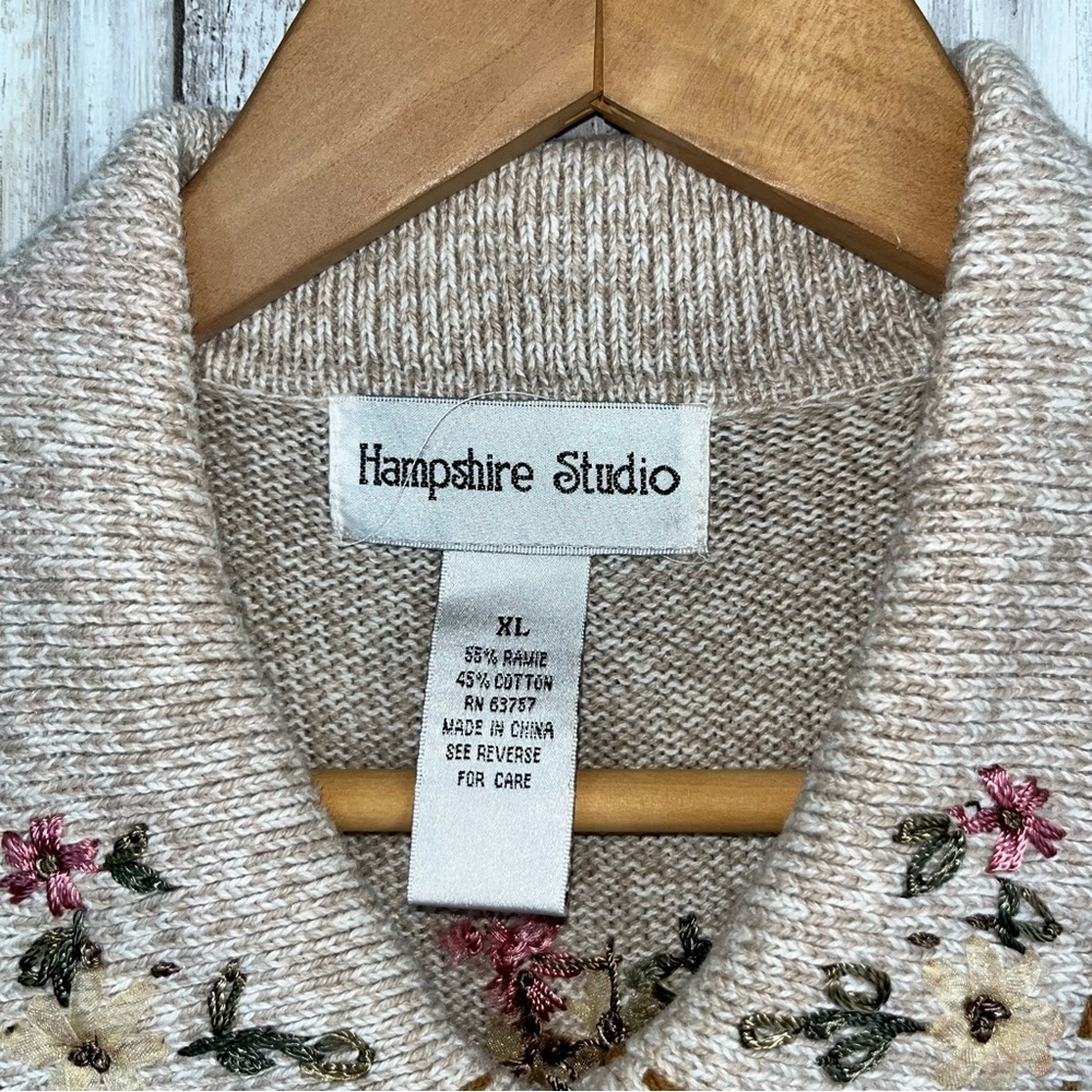 Hampshire Studio 1990s Beige Vintage Embroidered Sweater Vest Zip Women’s XL - Picture 5 of 5